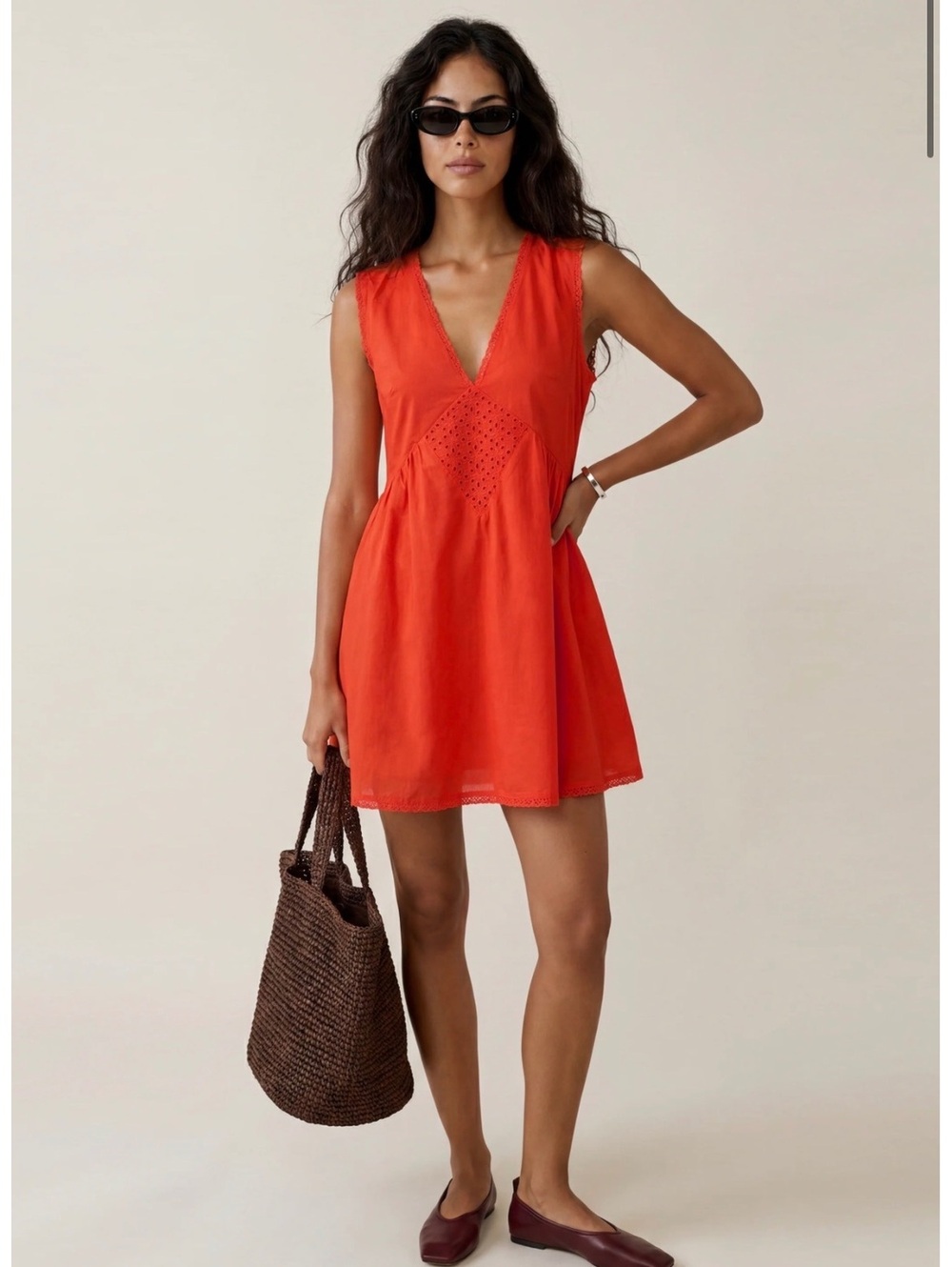 Kourt by Few Moda Tatiana Cotton Relaxed Mini Dress Size Large Red